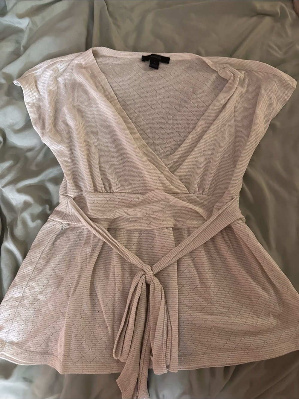 Express Silver and White Wrap Style with Self-Tie Waist